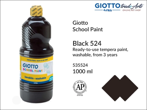 Giotto Tempera School Paint Black 523 1000 ml, farba tempera Black 524 1000 ml Giotto School Paint, Giotto School Paint  tempera szkolna czarna 1000 ml, farba tempera, tempery, farba plakatowa, farba gwaszowa, Giotto,