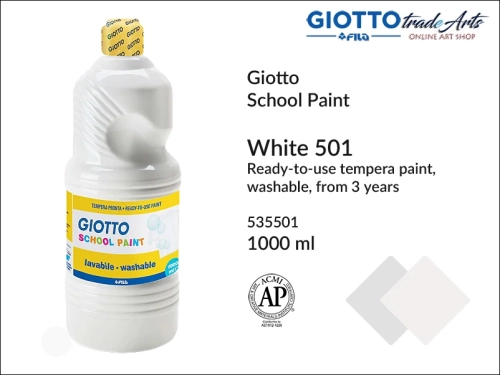 Giotto Tempera School Paint White 501 1000 ml, farba tempera White 501 1000 ml Giotto School Paint, Giotto School Paint  tempera szkolna biała 1000 ml, farba tempera, tempery, farba plakatowa, farba gwaszowa, Giotto,