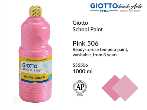 Giotto Tempera School Paint Pink 506 1000 ml, farba tempera Pink 506 1000 ml Giotto School Paint, Giotto School Paint  tempera szkolna różowa 1000 ml, farba tempera, tempery, farba plakatowa, farba gwaszowa, Giotto,