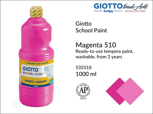 Giotto Tempera School Paint Magenta 510 1000 ml, farba tempera Magenta 510 1000 ml Giotto School Paint, Giotto School Paint  tempera szkolna magenta 1000 ml, farba tempera, tempery, farba plakatowa, farba gwaszowa, Giotto,