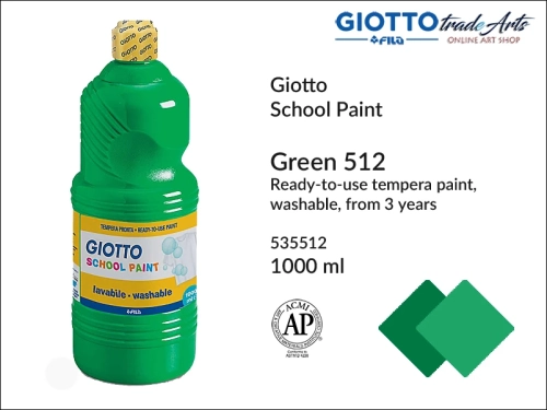 Giotto Tempera School Paint Green 512 1000 ml, farba tempera Green 512 1000 ml Giotto School Paint, Giotto School Paint  tempera szkolna zielona 1000 ml, farba tempera, tempery, farba plakatowa, farba gwaszowa, Giotto,