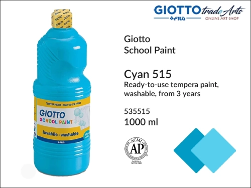 Giotto Tempera School Paint Cyan 515 1000 ml, farba tempera Cyan 515 1000 ml Giotto School Paint, Giotto School Paint  tempera szkolna cyjan 1000 ml, farba tempera, tempery, farba plakatowa, farba gwaszowa, Giotto,