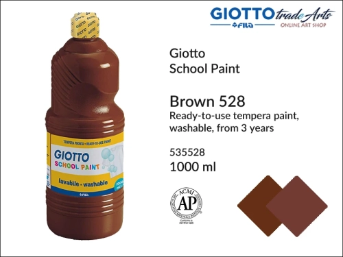 Giotto Tempera School Paint Brown 528 1000 ml, farba tempera Brown 528 1000 ml Giotto School Paint, Giotto School Paint  tempera szkolna brązowa 1000 ml, farba tempera, tempery, farba plakatowa, farba gwaszowa, Giotto,