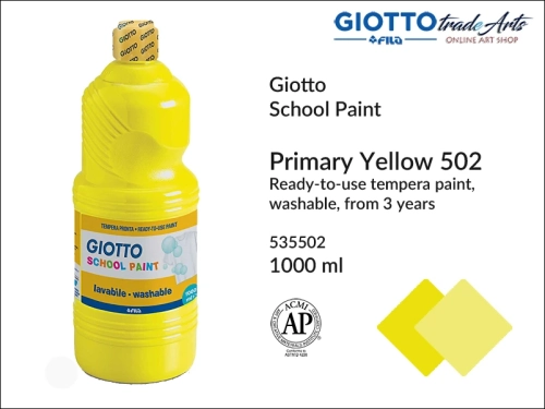 Giotto Tempera School Paint Primary Yellow 502 1000 ml, farba tempera Primary Yellow 502 1000 ml Giotto School Paint, Giotto School Paint  tempera szkolna żółta 1000 ml, farba tempera, tempery, farba plakatowa, farba gwaszowa, Giotto,