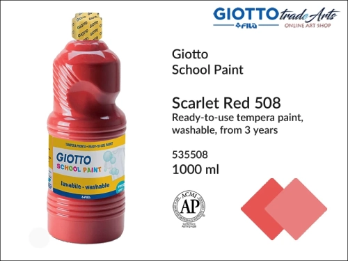 Giotto Tempera School Paint Scarlet Red 508 1000 ml, farba tempera Scarlet Red 508 1000 ml Giotto School Paint, Giotto School Paint  tempera szkolna szkarłatna 1000 ml, farba tempera, tempery, farba plakatowa, farba gwaszowa, Giotto,