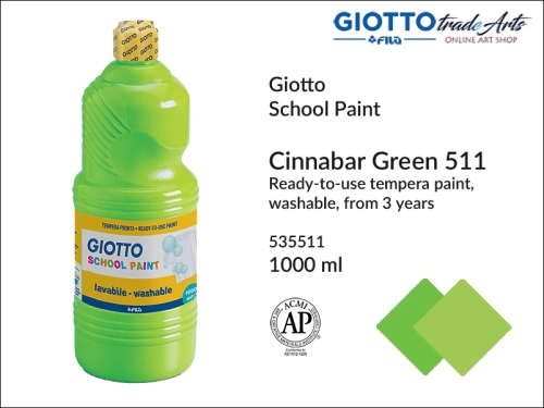 Giotto Tempera School Paint Cinnabar Green 511 1000 ml, farba tempera Cinnabar Green 511 1000 ml Giotto School Paint, Giotto School Paint  tempera szkolna cynober zielony 1000 ml, farba tempera, tempery, farba plakatowa, farba gwaszowa, Giotto,