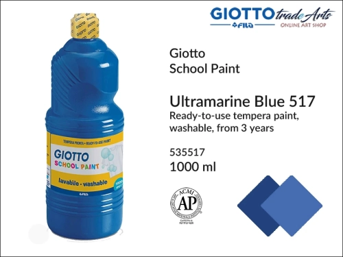 Giotto Tempera School Paint Ultramarine Blue 517 1000 ml, farba tempera Ultramarine Blue 517 1000 ml Giotto School Paint, Giotto School Paint  tempera szkolna ultramaryna 1000 ml, farba tempera, tempery, farba plakatowa, farba gwaszowa, Giotto,