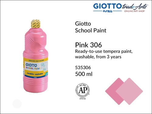Giotto Tempera School Paint Pink 306 500 ml, farba tempera Pink 306 500 ml Giotto School Paint, Giotto School Paint  tempera szkolna różowa 500 ml, farba tempera, tempery, farba plakatowa, farba gwaszowa, Giotto,