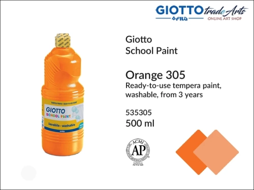 Giotto Tempera School Paint Orange 305 500 ml, farba tempera Orange 305 500 ml Giotto School Paint, Giotto School Paint  tempera szkolna pomarańczowa 500 ml, farba tempera, tempery, farba plakatowa, farba gwaszowa, Giotto,