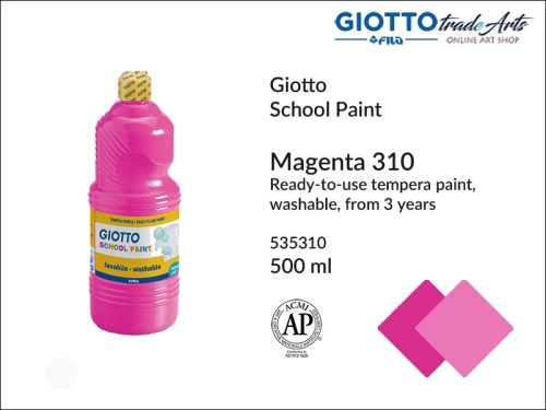 Giotto Tempera School Paint Magenta 310 500 ml, farba tempera Magenta 310 500 ml Giotto School Paint, Giotto School Paint  tempera szkolna magenta 500 ml, farba tempera, tempery, farba plakatowa, farba gwaszowa, Giotto,