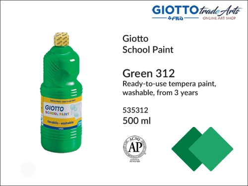Giotto Tempera School Paint Green 312 500 ml, farba tempera Green 312 500 ml Giotto School Paint, Giotto School Paint  tempera szkolna zielona 500 ml, farba tempera, tempery, farba plakatowa, farba gwaszowa, Giotto,