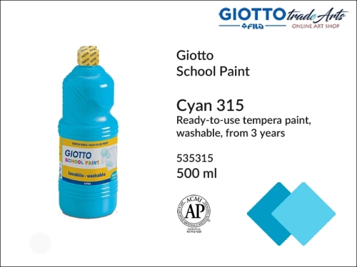 Giotto Tempera School Paint Cyan 315 500 ml, farba tempera Cyan 315 500 ml Giotto School Paint, Giotto School Paint  tempera szkolna cyjan 500 ml, farba tempera, tempery, farba plakatowa, farba gwaszowa, Giotto,