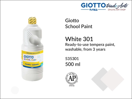 Giotto Tempera School Paint White 301 500 ml, farba tempera White 301 500 ml Giotto School Paint, Giotto School Paint  tempera szkolna biała 500 ml, farba tempera, tempery, farba plakatowa, farba gwaszowa, Giotto,
