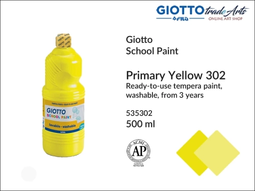 Giotto Tempera School Paint Primary Yellow 302 500 ml, farba tempera Primary Yellow 302 500 ml Giotto School Paint, Giotto School Paint  tempera szkolna żółta 500 ml, farba tempera, tempery, farba plakatowa, farba gwaszowa, Giotto,