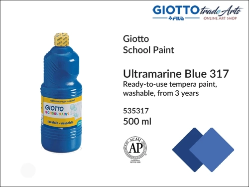 Giotto Tempera School Paint Ultramarine Blue 317 500 ml, farba tempera Ultramarine Blue 317 500 ml Giotto School Paint, Giotto School Paint  tempera szkolna ultramaryna 500 ml, farba tempera, tempery, farba plakatowa, farba gwaszowa, Giotto,