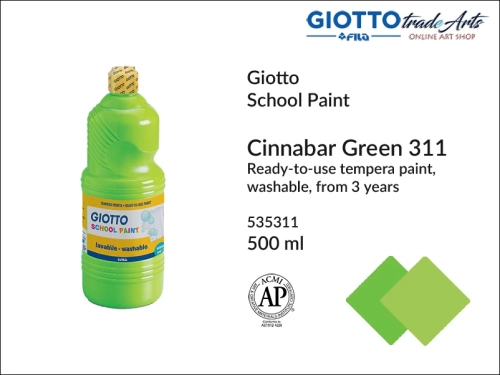 Giotto Tempera School Paint Cinnabar Green 311 500 ml, farba tempera Cinnabar Green 311 500 ml Giotto School Paint, Giotto School Paint  tempera szkolna cynober zielony 500 ml, farba tempera, tempery, farba plakatowa, farba gwaszowa, Giotto,