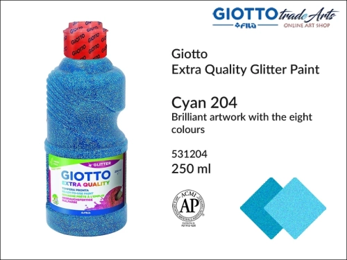 Giotto Extra Quality Glitter Paint Cyan 204 250 ml, farba temperowa brokatowa Cyan 204 Giotto Glitter Paint, farba brokatowa, brokaty, Giotto Glitter Paint tempera brokatowa Cyan 204 250 ml,  tempery, gwasze, Giotto,