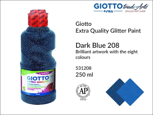 Giotto Extra Quality Glitter Paint Dark Blue 208 250 ml, farba temperowa brokatowa Dark Blue 208 Giotto Glitter Paint, farba brokatowa, brokaty, Giotto Glitter Paint tempera brokatowa Dark Blue 208 250 ml,  tempery, gwasze, Giotto,