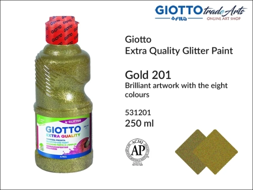 Giotto Extra Quality Glitter Paint Gold 201 250 ml, farba temperowa brokatowa Gold 201 Giotto Glitter Paint, farba brokatowa, brokaty, Giotto Glitter Paint tempera brokatowa Gold 201 250 ml,  tempery, gwasze, Giotto,