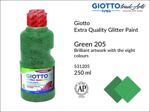 Giotto Extra Quality Glitter Paint Green 205 250 ml, farba temperowa brokatowa Green 205 Giotto Glitter Paint, farba brokatowa, brokaty, Giotto Glitter Paint tempera brokatowa Green 205 250 ml,  tempery, gwasze, Giotto,