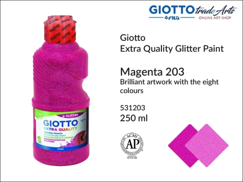 Giotto Extra Quality Glitter Paint Magenta 203 250 ml, farba temperowa brokatowa Magenta 203 Giotto Glitter Paint, farba brokatowa, brokaty, Giotto Glitter Paint tempera brokatowa Magenta 203 250 ml,  tempery, gwasze, Giotto,