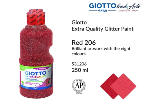 Giotto Extra Quality Glitter Paint Red 206 250 ml, farba temperowa brokatowa Red 206 Giotto Glitter Paint, farba brokatowa, brokaty, Giotto Glitter Paint tempera brokatowa Red 206 250 ml,  tempery, gwasze, Giotto,