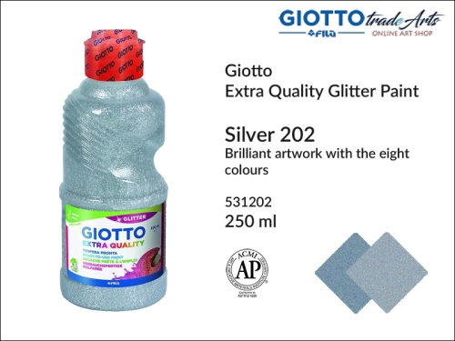 Giotto Extra Quality Glitter Paint Silver 202 250 ml, farba temperowa brokatowa Silver 202 Giotto Glitter Paint, farba brokatowa, brokaty, Giotto Glitter Paint tempera brokatowa Silver 202 250 ml,  tempery, gwasze, Giotto,