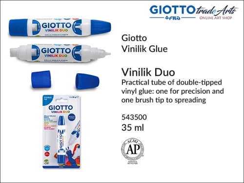 Giotto Vinilik Duo double tipped vinyl glue 35 ml, Giotto Vinilik Duo klej winylowy z dwoma dozownikami 35 ml, klej Giotto Vinilik Duo z podwójnym dozownikiem,  Vinilik Duo klej winylowy z dozownikiem i pędzelkiem, klej winylowy, kleje,