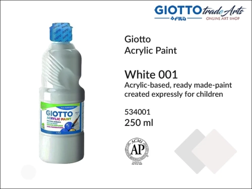 Giotto Acrylic Paint White 001 250 ml, Giotto Acrylic Paint farba akrylowa White 001 250 ml, farba akrylowa biała 250 ml Giotto Acrylic Paint, farba akrylowa szkolna Giotto, farba akrylowa, farba, akryle, szkoła,