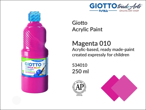 Giotto Acrylic Paint Magenta 010 250 ml, Giotto Acrylic Paint farba akrylowa Magenta 010 250 ml, farba akrylowa magenta 250 ml Giotto Acrylic Paint, farba akrylowa szkolna Giotto, farba akrylowa, farba, akryle, szkoła,