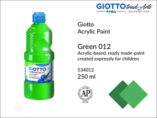 Giotto Acrylic Paint Green 012 250 ml, Giotto Acrylic Paint farba akrylowa Green 012 250 ml, farba akrylowa zielona 250 ml Giotto Acrylic Paint, farba akrylowa szkolna Giotto, farba akrylowa, farba, akryle, szkoła,