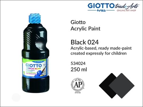 Giotto Acrylic Paint Black 024 250 ml, Giotto Acrylic Paint farba akrylowa Black 024 250 ml, farba akrylowa czarna 250 ml Giotto Acrylic Paint, farba akrylowa szkolna Giotto, farba akrylowa, farba, akryle, szkoła,