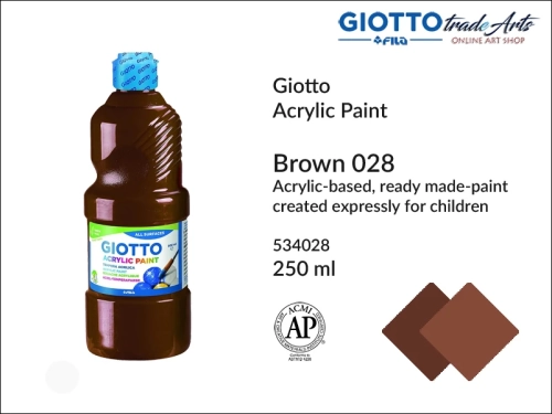 Giotto Acrylic Paint Brown 028 250 ml, Giotto Acrylic Paint farba akrylowa Brown 028 250 ml, farba akrylowa brązowa 250 ml Giotto Acrylic Paint, farba akrylowa szkolna Giotto, farba akrylowa, farba, akryle, szkoła,