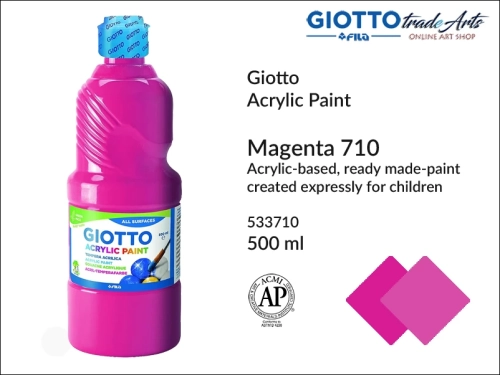 Giotto Acrylic Paint Magenta 710 500 ml, Giotto Acrylic Paint farba akrylowa Magenta 710 500 ml, farba akrylowa magenta 500 ml Giotto Acrylic Paint, farba akrylowa szkolna Giotto, farba akrylowa, farba, akryle, szkoła,