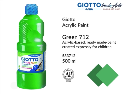 Giotto Acrylic Paint Green 712 500 ml, Giotto Acrylic Paint farba akrylowa Green 712 500 ml, farba akrylowa zielona 500 ml Giotto Acrylic Paint, farba akrylowa szkolna Giotto, farba akrylowa, farba, akryle, szkoła,