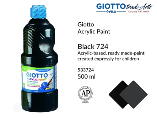 Giotto Acrylic Paint Black 724 500 ml, Giotto Acrylic Paint farba akrylowa Black 724 500 ml, farba akrylowa czarna 500 ml Giotto Acrylic Paint, farba akrylowa szkolna Giotto, farba akrylowa, farba, akryle, szkoła,