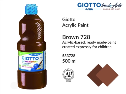 Giotto Acrylic Paint Brown 728 500 ml, Giotto Acrylic Paint farba akrylowa Brown 728 500 ml, farba akrylowa brązowa 500 ml Giotto Acrylic Paint, farba akrylowa szkolna Giotto, farba akrylowa, farba, akryle, szkoła,