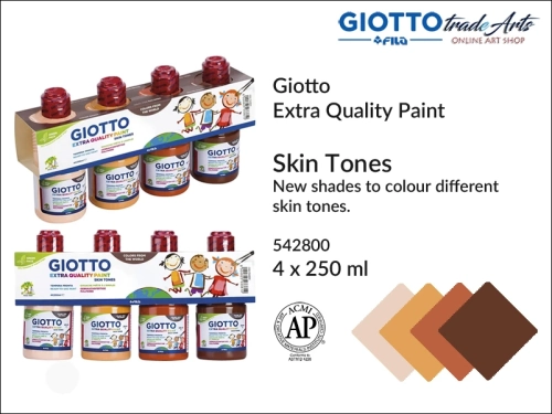 Giotto Skin Tones Extra Quality Paint  set 4 x 250 ml, farby temperowe odcienie skóry 4 x 250 ml Giotto Skin Tones, Giotto Skin Tones tempery odcienie skóry 4 x 250 ml, farba temperowa, farba gwaszowa, skin tones, Giotto, odcienie skóry,