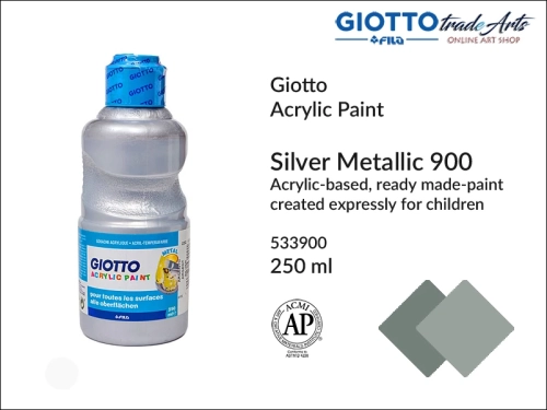 Giotto Acrylic Paint  Metallic Silver 900 250 ml, farba akrylowa metaliczna 250 ml Silver 900 Giotto Acrylic, Giotto Acrylic farba metaliczna 250 ml Silver 900, farba akrylowa metaliczna, farba metaliczna, akryle, metal, gold, silver,
