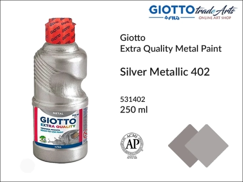 Giotto Extra Quality Metal Paint Silver 402 250 ml, farba tempera metaliczna Silver 402 250 ml Giotto Metal Paint, Giotto tempera metaliczna Silver 402 250 ml, farba temperowa metaliczna, tempera srebrna, tempera metal,