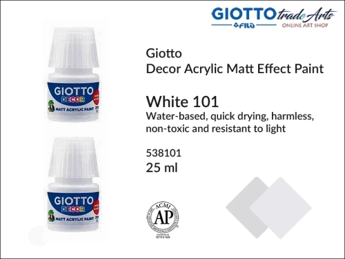 Giotto Decor Acrylic Matt White 101 25 ml, farba akrylowa matowa White 101 but. 25 ml Giotto Decor, Giotto Decor farba akrylowa matowa White 101 but. 25 ml, farba akrylowa modelarska Giotto, akryle, farba akrylowa matowa, Giotto,