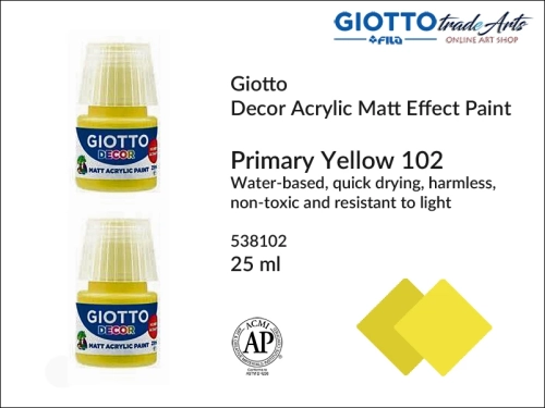 Giotto Decor Acrylic Matt Primary Pellow 102 25 ml, farba akrylowa matowa Primary Yellow 102 but. 25 ml Giotto Decor, Giotto Decor farba akrylowa matowa Primary Yellow 102 but. 25 ml, farba akrylowa modelarska Giotto, akryle,