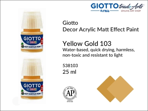 Giotto Decor Acrylic Matt Yellow Gold 103 25 ml, farba akrylowa matowa Yellow Gold 103 but. 25 ml Giotto Decor, Giotto Decor farba akrylowa matowa Yellow Gold 103 but. 25 ml, farba akrylowa modelarska Giotto, akryle, farba akrylowa matowa,