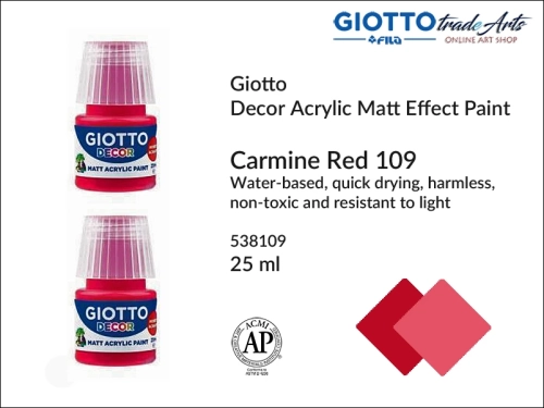 Giotto Decor Acrylic Matt Carmine Red 109 25 ml, farba akrylowa matowa Carmine Red 109 but. 25 ml Giotto Decor, Giotto Decor farba akrylowa matowa Carmine Red 109 but. 25 ml, farba akrylowa modelarska Giotto, akryle, farba akrylowa matowa,