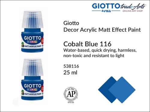 Giotto Decor Acrylic Matt Cobalt Blue 116 25 ml, farba akrylowa matowa Cobalt Blue 116 but. 25 ml Giotto Decor, Giotto Decor farba akrylowa matowa Cobalt Blue 116 but. 25 ml, farba akrylowa modelarska Giotto, akryle, farba akrylowa matowa,