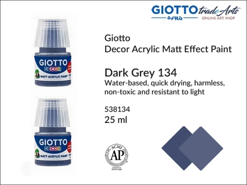 Giotto Decor Acrylic Matt Dark Grey 134 25 ml, farba akrylowa matowa Dark Grey 134 but. 25 ml Giotto Decor, Giotto Decor farba akrylowa matowa Dark Grey 134 but. 25 ml, farba akrylowa modelarska Giotto, akryle, farba akrylowa matowa,