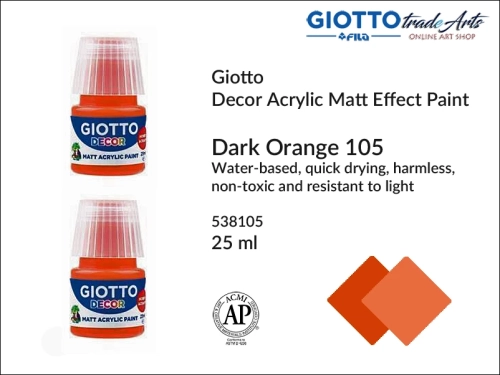 Giotto Decor Acrylic Matt Dark Orange 105 25 ml, farba akrylowa matowa Dark Orange 105 but. 25 ml Giotto Decor, Giotto Decor farba akrylowa matowa Dark Orange 105 but. 25 ml, farba akrylowa modelarska Giotto, akryle, farba akrylowa matowa,