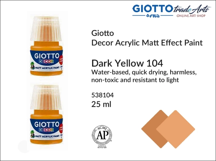 Giotto Decor Acrylic Matt Dark Yellow 104 25 ml, farba akrylowa matowa Dark Yellow 104 but. 25 ml Giotto Decor, Giotto Decor farba akrylowa matowa Dark Yellow 104 but. 25 ml, farba akrylowa modelarska Giotto, akryle, farba akrylowa matowa,