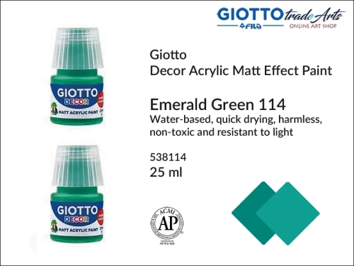 Giotto Decor Acrylic Matt Emerald Green 114 25 ml, farba akrylowa matowa Emerald Green 114 but. 25 ml Giotto Decor, Giotto Decor farba akrylowa matowa Emerald Green 114 but. 25 ml, farba akrylowa modelarska Giotto, akryle, farba akrylowa matowa,