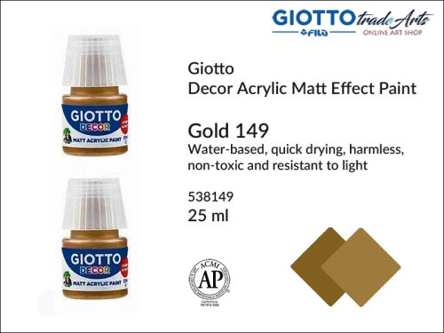 Giotto Decor Acrylic Matt Gold 149 25 ml, farba akrylowa matowa Gold 149 but. 25 ml Giotto Decor, Giotto Decor farba akrylowa matowa Gold 149 but. 25 ml, farba akrylowa modelarska Giotto, akryle, farba akrylowa matowa,